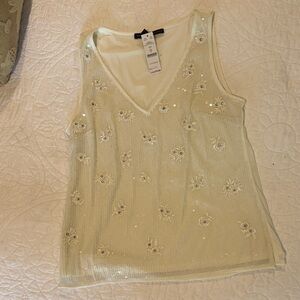 White House Black Market Cream Embellished Blouse